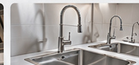 Stainless steel double sink and wash area